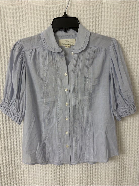 Trovata Birds of Paradis Tops - Trovata Birds of Paradis Ruffle Collar Pinstripe Micro Stripe Gemma Blouse XS